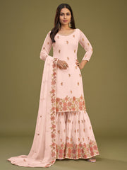 Peach Georgette Punjabi Sharara Suit