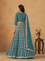Wedding Festive Rama Embroidered Lehenga Choli