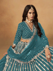 Wedding Festive Rama Embroidered Lehenga Choli