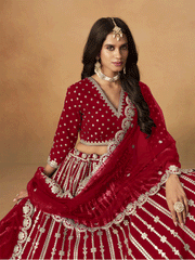 Red Silk Zari Embroidered Gota Lehenga Wedding Wear