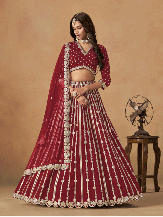 Red Silk Zari Embroidered Gota Lehenga Wedding Wear
