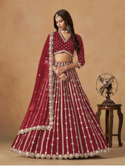 Red Silk Zari Embroidered Gota Lehenga Wedding Wear