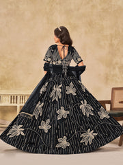 Black Silk Sequins Umbrella Lehenga Wedding Wear