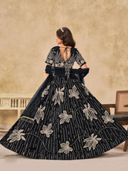 Black Silk Sequins Umbrella Lehenga Wedding Wear