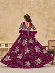 Purple Silk Sequins Umbrella Lehenga Wedding Wear
