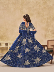 Blue Silk Sequins Umbrella Lehenga Wedding Wear
