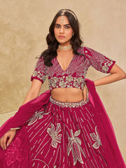 Rani Pink Silk Sequins Umbrella Lehenga Wedding Wear