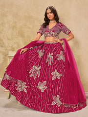 Rani Pink Silk Sequins Umbrella Lehenga Wedding Wear