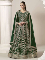 Dark Green Embroidery Georgette Anarkali Suit