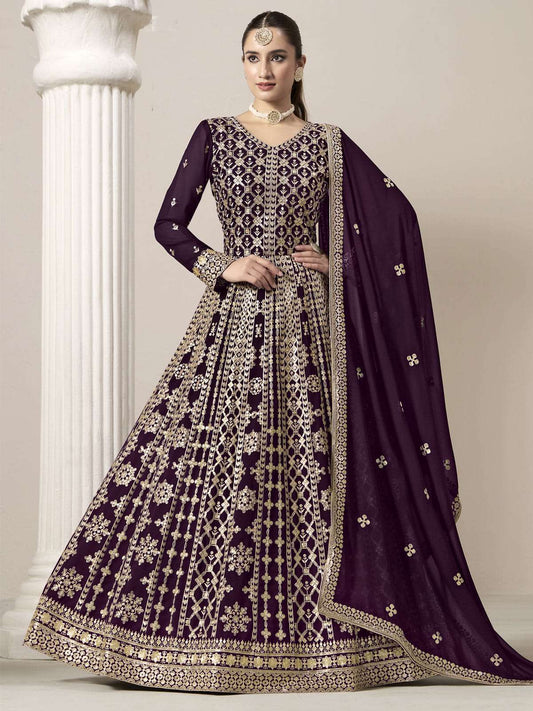 Purple Embroidery Georgette Anarkali Suit
