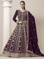 Purple Embroidery Georgette Anarkali Suit