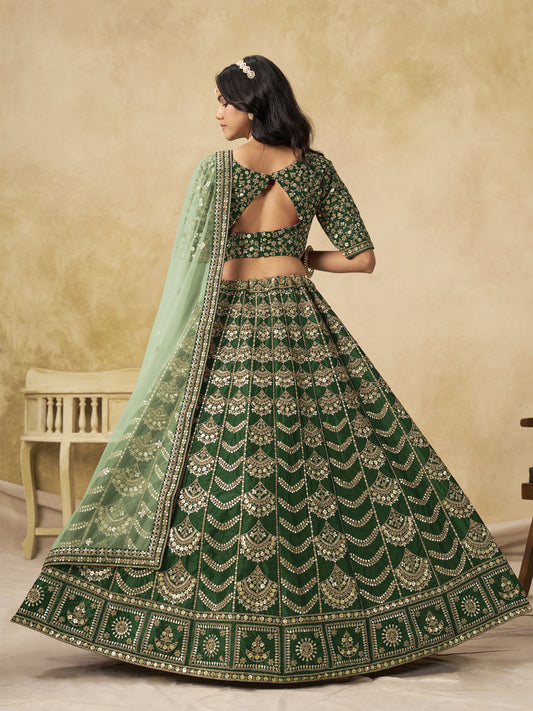 Wedding Festive Art Silk Green Embroidered Lehenga Choli