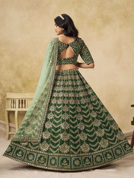 Wedding Festive Art Silk Green Embroidered Lehenga Choli