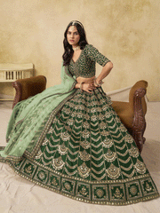 Wedding Festive Art Silk Green Embroidered Lehenga Choli
