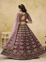 Wedding Festive Art Silk Purple Embroidered Lehenga Choli