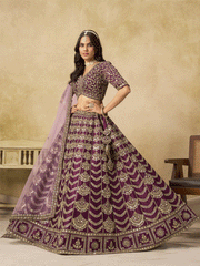 Wedding Festive Art Silk Purple Embroidered Lehenga Choli