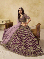 Wedding Festive Art Silk Purple Embroidered Lehenga Choli