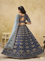 Wedding Festive Art Silk Blue Embroidered Lehenga Choli