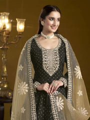 Black Chanderi Butti Embroidered Festive Anarkali Suit