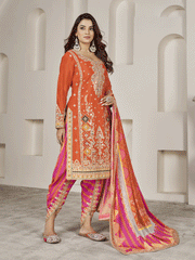 Embroidered Chinon Silk Punjabi Suit in Orange