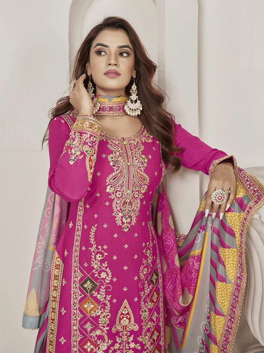 Designer Rani Pink Punjabi Style Dhoti Style Salwar Suit