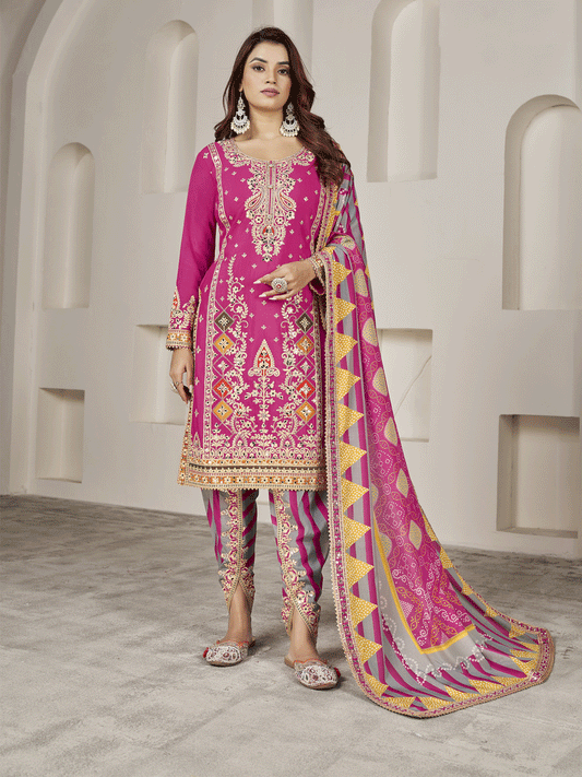 Designer Rani Pink Punjabi Style Dhoti Style Salwar Suit