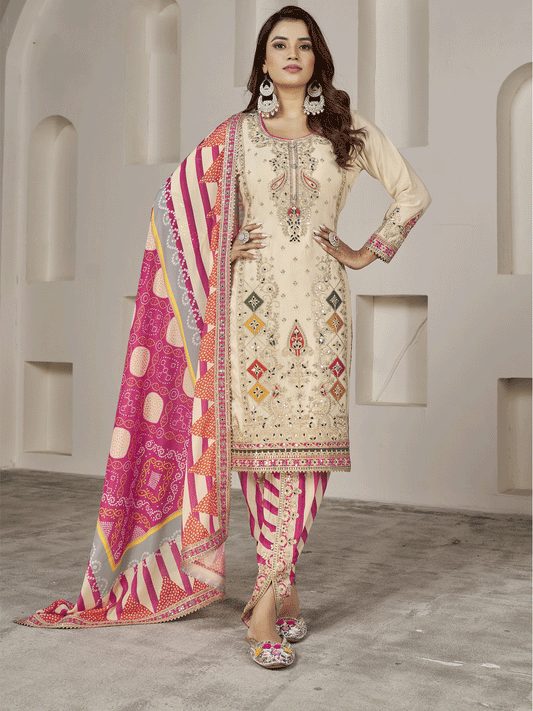 Designer Ivory Beige Punjabi Style Dhoti Style Salwar Suit