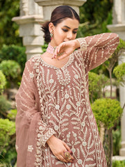 Pale Brown Thread Embroidery Festive Palazzo Suit