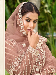 Pale Brown Thread Embroidery Festive Palazzo Suit