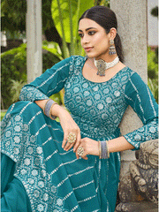 Teal Faux Georgette Embroidered Salwar Kameez