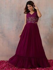 Embroidered V-Neck Gown Ethnic Dresses