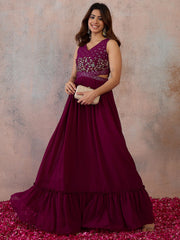 Embroidered V-Neck Gown Ethnic Dresses