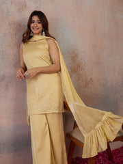 Women Ethnic Motifs Embroidered Regular Sequinned Kurta with Palazzos & With Dupatta