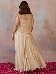 Beige Bling and Sparkly Embellished Top with Skirt