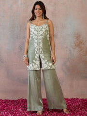 Women Floral Thread Embroidered Kurta & Palazzo with Dupatta