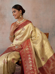 Ethnic Motifs Zari Silk Blend Heavy Work Kanjeevaram Saree