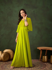 Floral Thread & Sequinned Embroidered A-Line Ethnic Drees