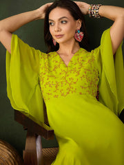 Floral Thread & Sequinned Embroidered A-Line Ethnic Drees