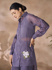 Purple Organza Designer Kurti For Festival
