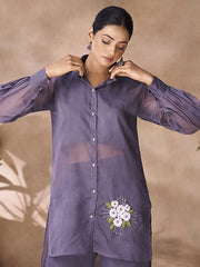 Purple Organza Designer Kurti For Festival