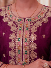 Magenta Embroidered Chinnon Silk Palazzo Suit