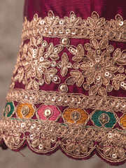 Magenta Embroidered Chinnon Silk Palazzo Suit