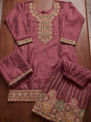 Pink Embroidered Chinnon Silk Palazzo Suit