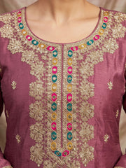 Pink Embroidered Chinnon Silk Palazzo Suit