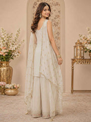Off White Georgette Readymade Salwar Suit with Embroidered and Swarovski