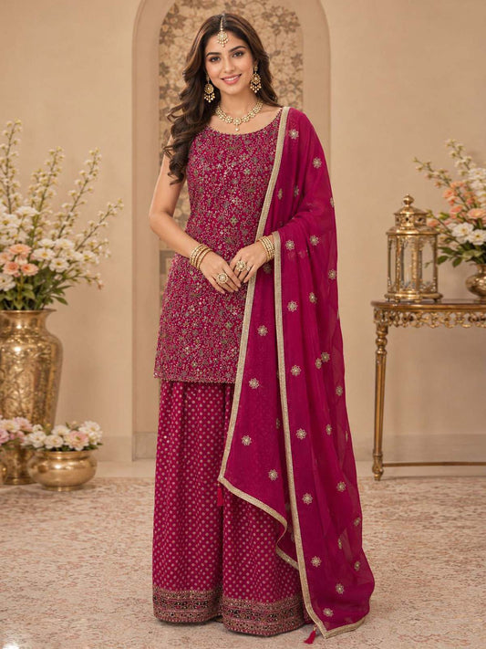 Rani Georgette Palazzo Salwar Suit with Embroidered and Swarovski Work