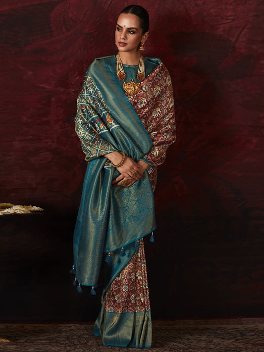 Brown Patola Printed Silk Function Wear Saree With Blouse