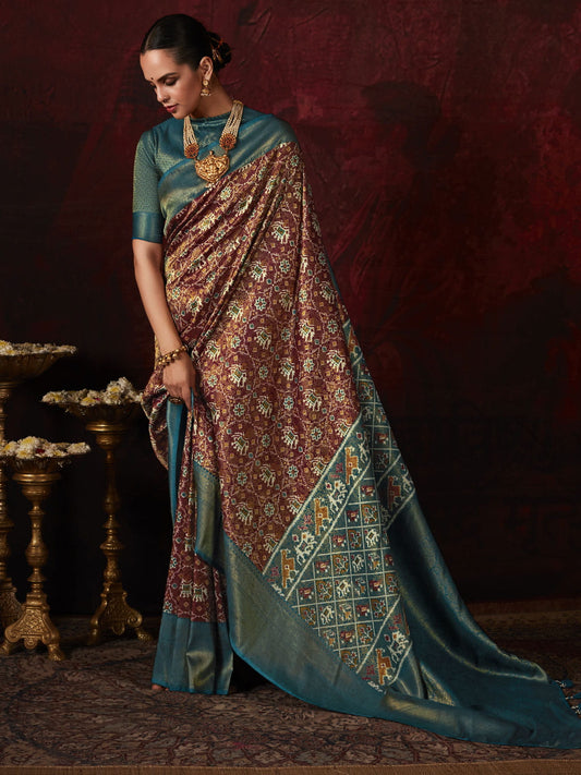 Brown Patola Printed Silk Function Wear Saree With Blouse