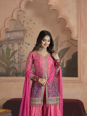 Women Alina Cut Bandhani Printed Regular Sequinned Kurta with Palazzos and With Dupatta