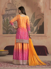 Women Alina Cut Bandhani Printed Regular Sequinned Kurta with Palazzos and With Dupatta